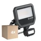 Multipack 4x Ledvance Projecteur LED Aluminium Noir 17W 2200lm 100D - 830 Blanc Chaud | IP65 - Détecteur De Mouvement Et De Lumière - Symétrique