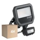 Multipack 4x Ledvance LED Floodlight Aluminium Zwart 8W 1200lm 100D - 840 Koel Wit | IP65 - Bewegings- En Lichtsensor - Symmetrisch